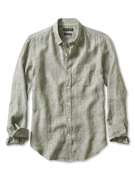 Banana Republic Mens Camden Fit Linen Shirt Size L Tall - Fresh Olive