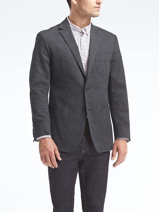 Banana Republic Mens Standard Plaid Cotton Blend Blazer - Navy