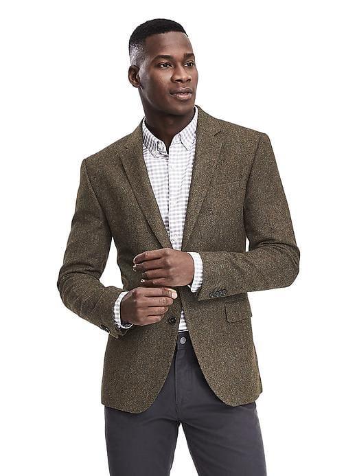 Banana Republic Mens Standard Olive Notch Lapel Wool Sport Coat - Olive Moss
