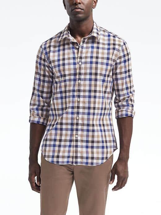 Banana Republic Mens Grant Fit Custom Wash Gingham Shirt - Anchor Royal