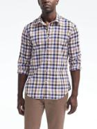 Banana Republic Mens Grant Fit Custom Wash Gingham Shirt - Anchor Royal