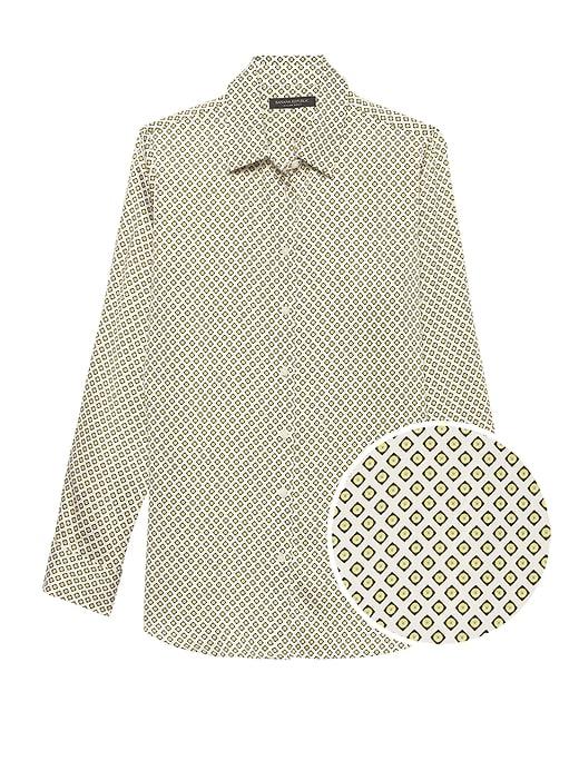 Banana Republic Womens Dillon Classic-fit Print Shirt White, Yellow & Blue Print Size Xl