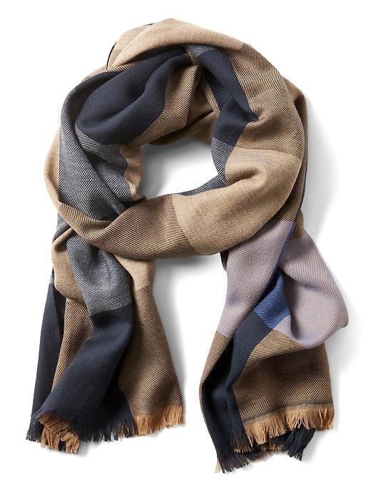 Banana Republic Mens Large Check Fringe Rectangular Scarf - Riviera Blue
