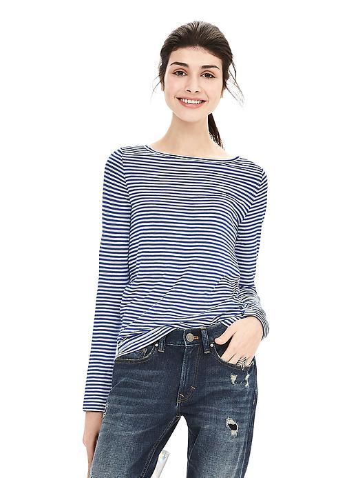 Banana Republic Womens Slubbed Stripe Boatneck Tee Size L - Marine Blue
