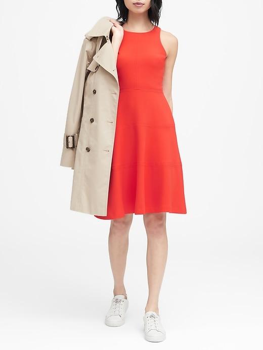 Banana Republic Womens Stretch Racerback Fit-and-flare Dress Rich Orange Size 14
