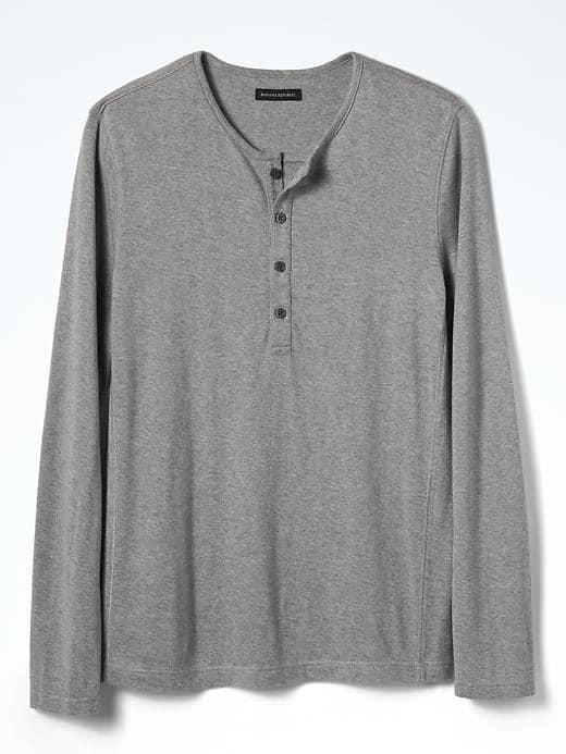 Banana Republic Mens Cotton Wool Silk Henley Crew - Gray