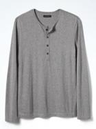 Banana Republic Mens Cotton Wool Silk Henley Crew - Gray