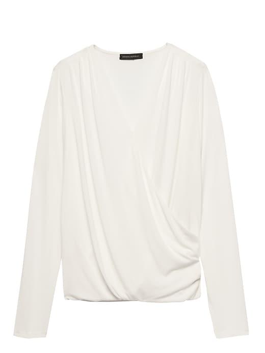 Banana Republic Womens Sandwashed Modal Blend Wrap-effect Top White Size Xl