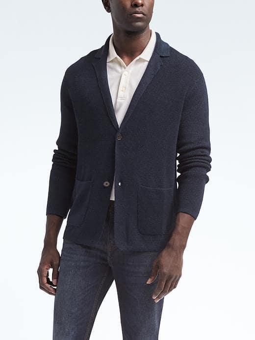 Banana Republic Mens Performance Linen Sweater Blazer - Navy