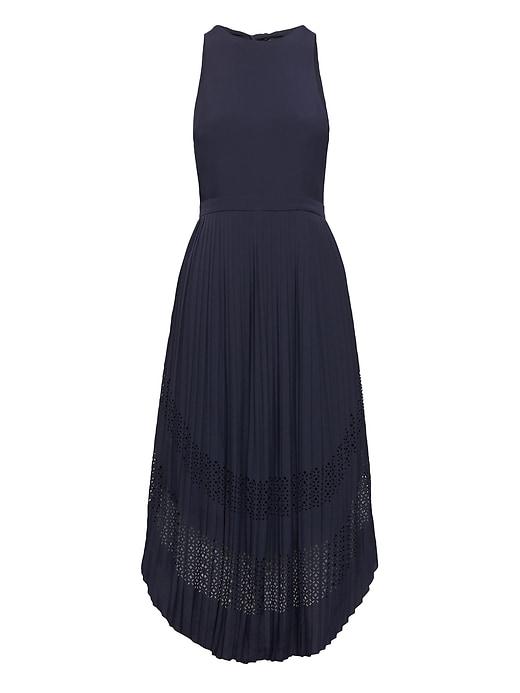 Banana Republic Womens Petite Laser-cut Curved-hem Midi Dress Navy Size 00