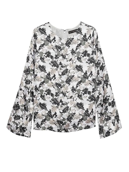 Banana Republic Womens Leaf Print Bell-sleeve Top Gray Floral Size Xl
