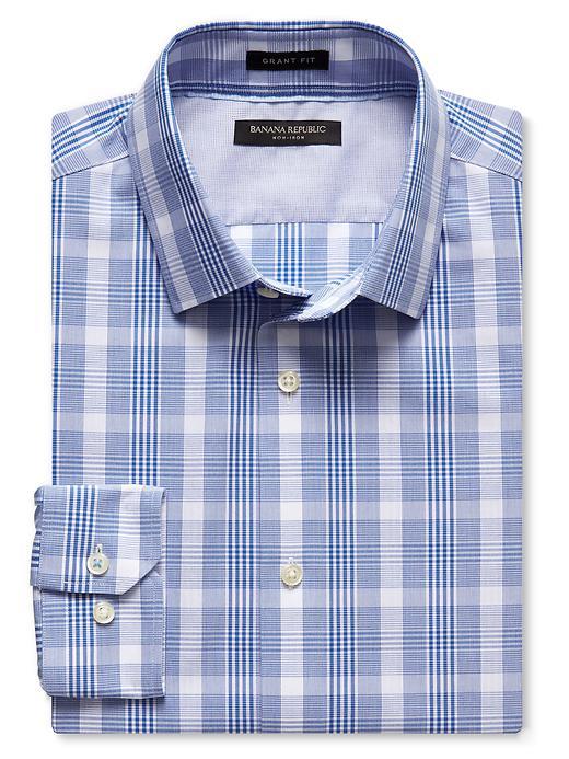 Banana Republic Mens Grant Fit Plaid Non Iron Shirt Size L Tall - Damselfish Blue