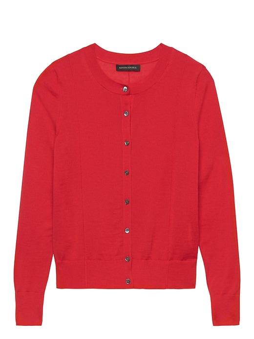 Banana Republic Womens Machine-washable Merino Pintuck Cardigan Sweater Lipstick Red Size S