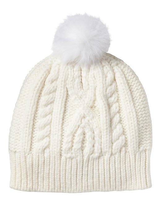 Banana Republic Womens Chunky Cable-knit Pom-pom Beanie Ivory White Size One Size