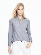 Banana Republic Womens Riley Fit Gray Stripe Shirt - White/gray Stripe