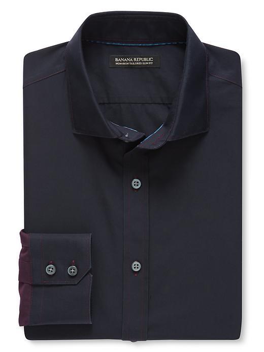 Banana Republic Mens Tailored Slim Fit Non Iron Block Stripe Shirt Size L - Preppy Navy