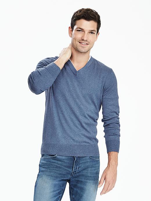 Banana Republic Mens Silk Cotton Cashmere Vee Pullover Size L Tall - Slalom Blue