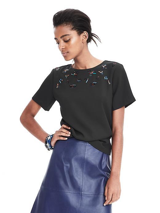 Banana Republic Womens Beaded Tee Size L - Moonless Night