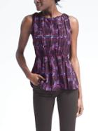 Banana Republic Womens Print Cinched Pleated Top - Wine