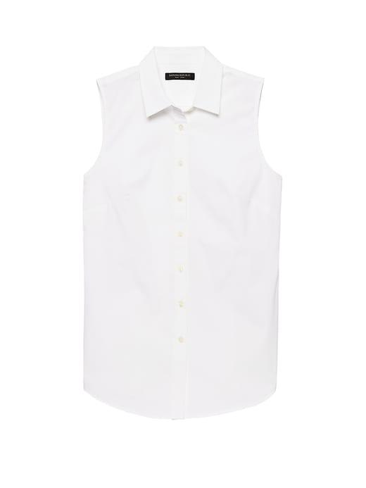 Banana Republic Womens Petite Riley Tailored-fit Sleeveless Super-stretch Shirt White Size 00
