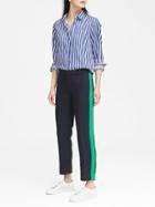 Banana Republic Womens Avery Straight-fit Side-stripe Pant Navy With Emerald Stripe Size 10
