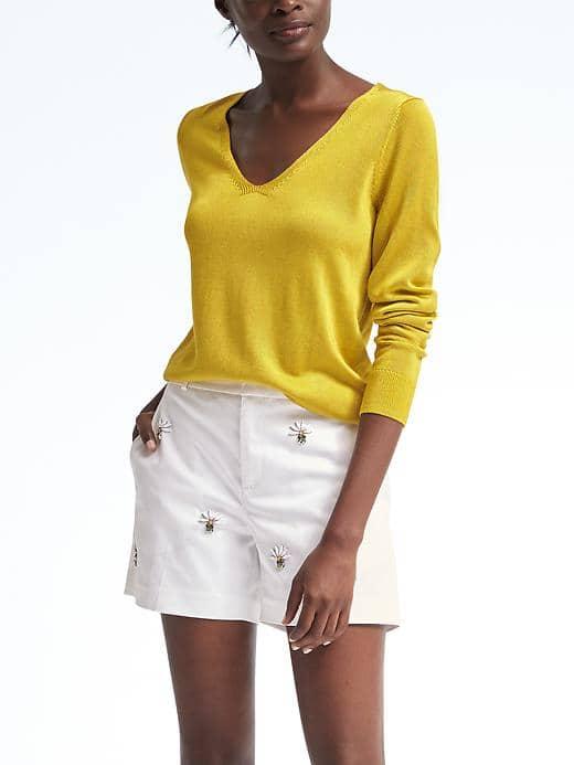 Banana Republic Shine Pullover Vee - Bright Celery
