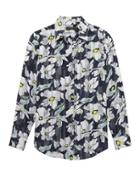 Banana Republic Womens Dillon Classic-fit Sheer Floral Stripe Shirt Navy Floral Size L