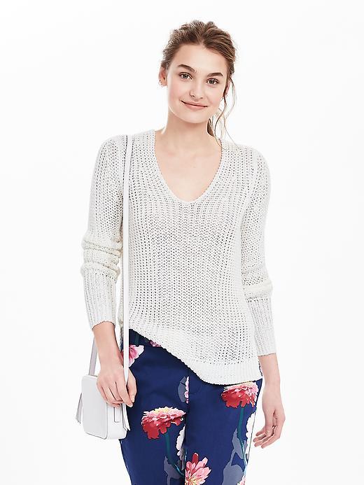 Banana Republic Womens Italian Linen Chunky Vee Pullover Size S - White