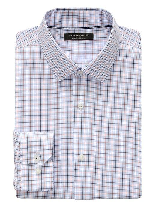 Banana Republic Mens Camden Standard-fit Non-iron Check Shirt Blood Orange Size Xs