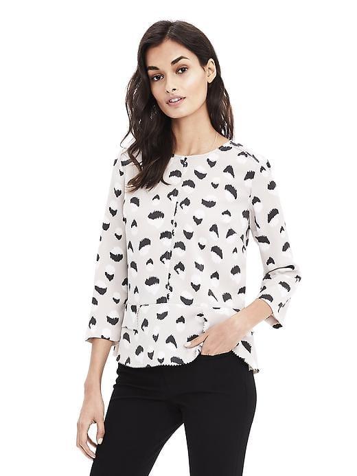 Banana Republic Womens Peplum Laser Cut Detailed Top - Artisan Grey
