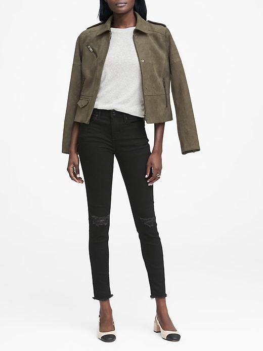 Banana Republic Womens Skinny Black Jean With Fray Hem Black Size 32