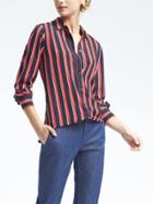 Banana Republic Womens Easy Care Dillon Fit Stripe Ruffle Cuff Shirt - Multi Stripe