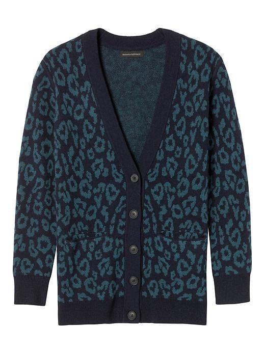 Banana Republic Womens Fine Italian Superloft Leopard Print Long Cardigan - Navy Print