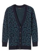 Banana Republic Womens Fine Italian Superloft Leopard Print Long Cardigan - Navy Print