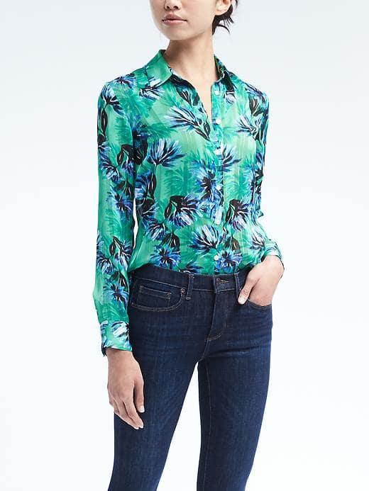 Banana Republic Womens Easy Care Floral Dillon Fit Shirt - Tropical Garden
