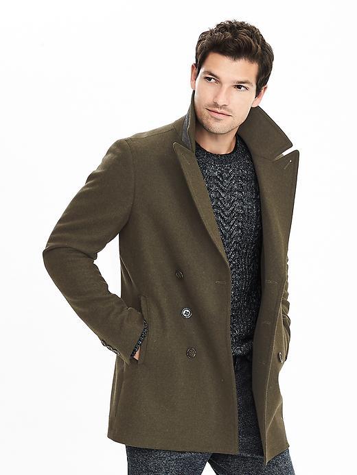 Banana Republic Mens Classic Wool Peacoat Size M - Olive