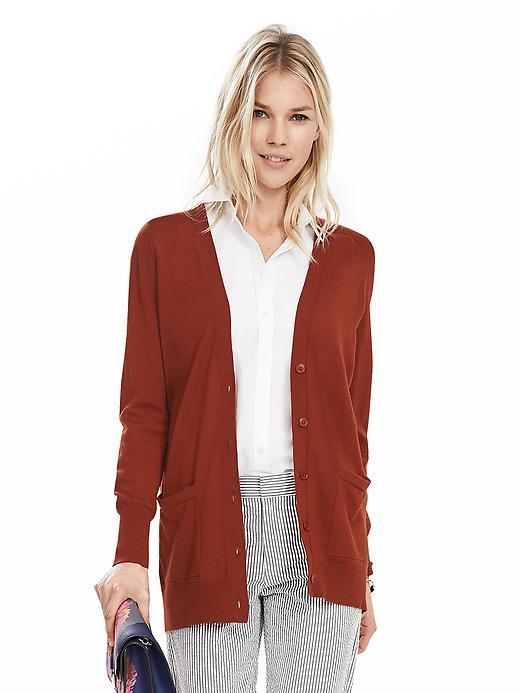 Banana Republic Womens Merino Wool Boyfriend Sweater Cardigan Size L - Deep Rust