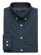 Banana Republic Mens New Slim-fit Tech-stretch Cotton Tartan Plaid Shirt Elysian Blue Size Xs
