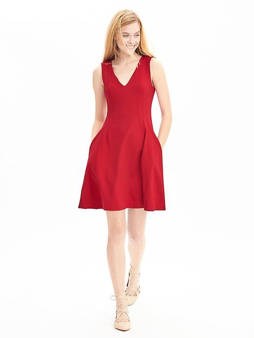 Banana Republic Womens Red Ponte Fit And Flare Dress Size 0 Petite - Tomato Paste