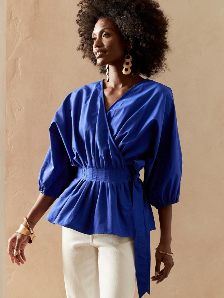 Petite Balloon-sleeve Wrap Top