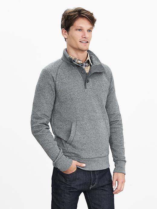 Banana Republic Mens Textured Button Mock Pullover Size L Tall - Gray Heather