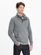 Banana Republic Mens Textured Button Mock Pullover Size L Tall - Gray Heather