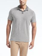 Banana Republic Mens French Terry Stripe Polo - Gray Sky