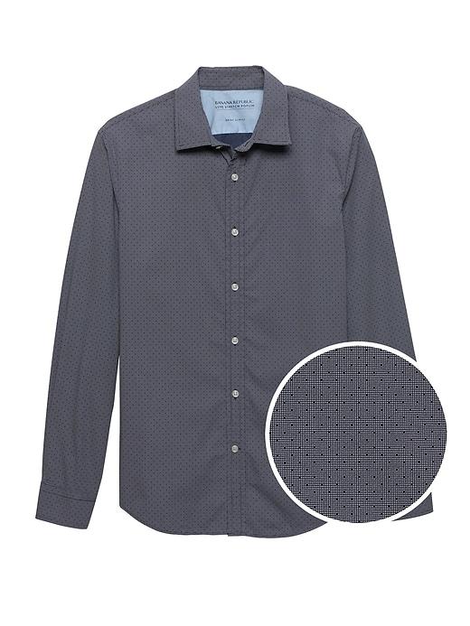 Banana Republic Mens Grant Slim-fit Luxe Poplin Dot Shirt Everblue Size Xxs