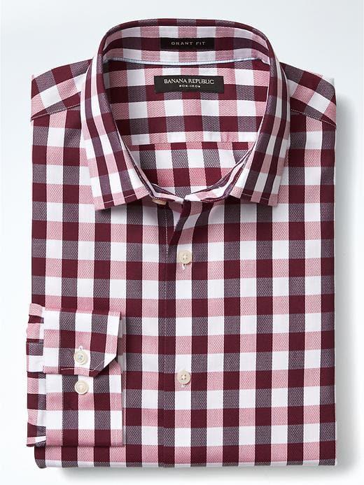 Banana Republic Grant Fit Non Iron Gingham Shirt - Crimson Red