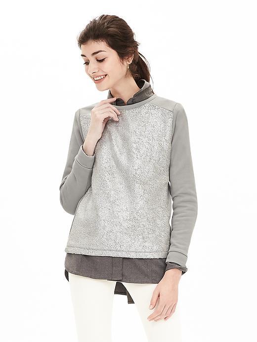 Banana Republic Womens Metallic Front Sweatshirt Size L - Silver
