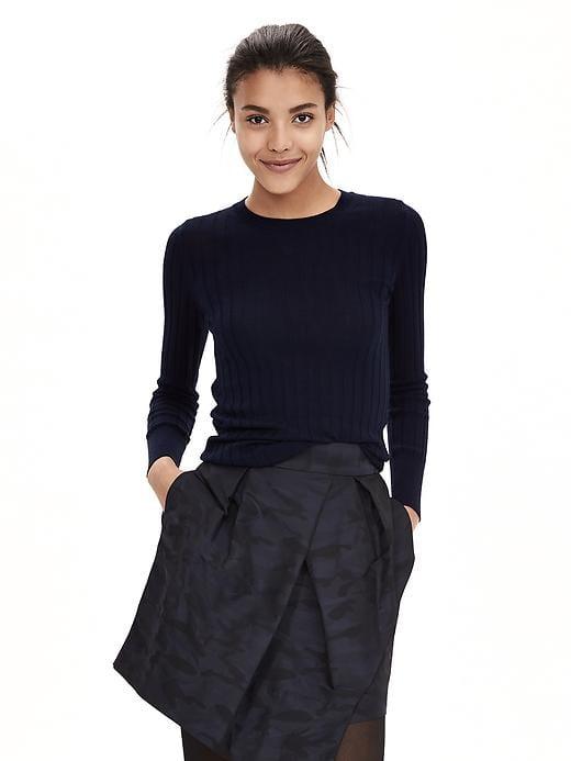 Banana Republic Womens Ribbed Extra-fine Merino Wool Pullover Navy Size L