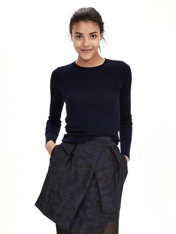 Banana Republic Womens Ribbed Extra-fine Merino Wool Pullover Navy Size L