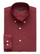 Banana Republic Mens New Slim-fit Tech-stretch Cotton Grid Shirt Crimson Red Size S