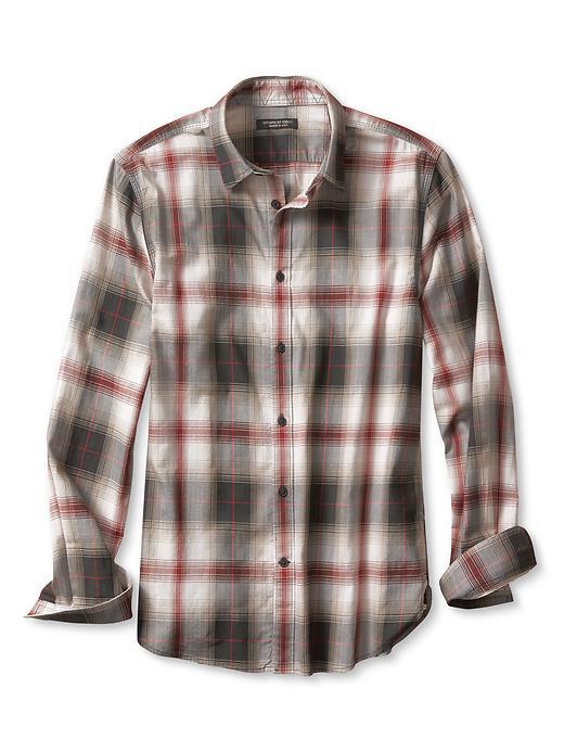 Banana Republic Mens Tailored Slim Fit Herringbone Shirt Size L Tall - Undertone Grey